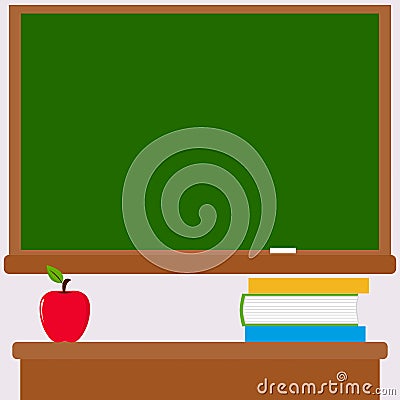 Classroom background with a chalkboard and a teachers desk. Vector Illustration Vector Illustration